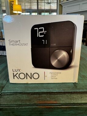 Lux Smart Thermostat Box Art with Black and White Elements